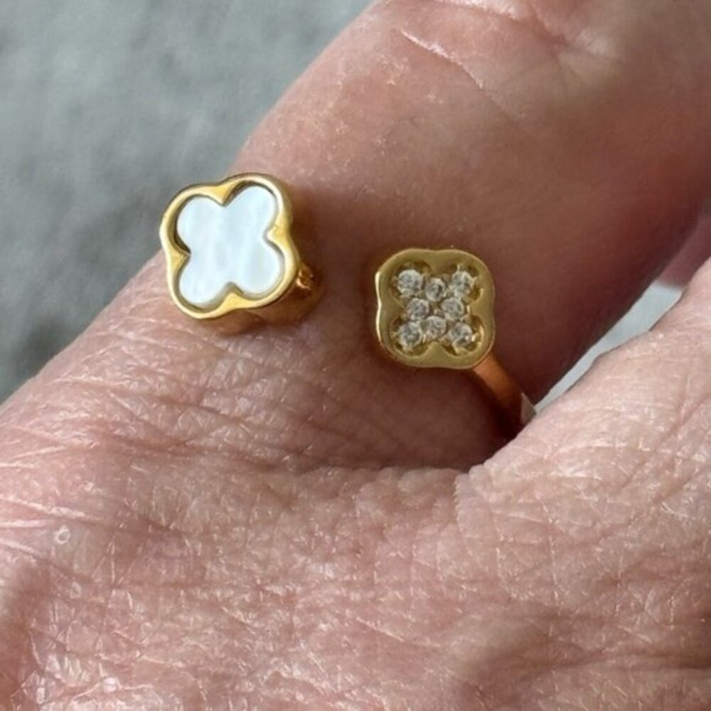 Rachel Zoe Sterling Silver 925 Gold Plated Double Clover Ring Sz. 6 - Picture 10 of 16